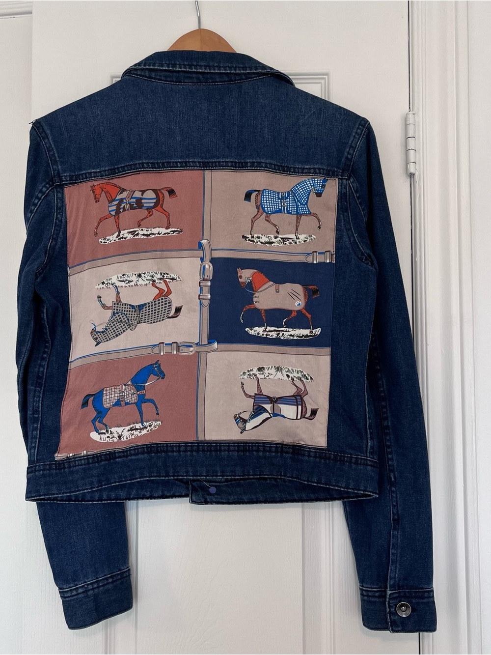 Unique handcrafted denim jacket with horse design